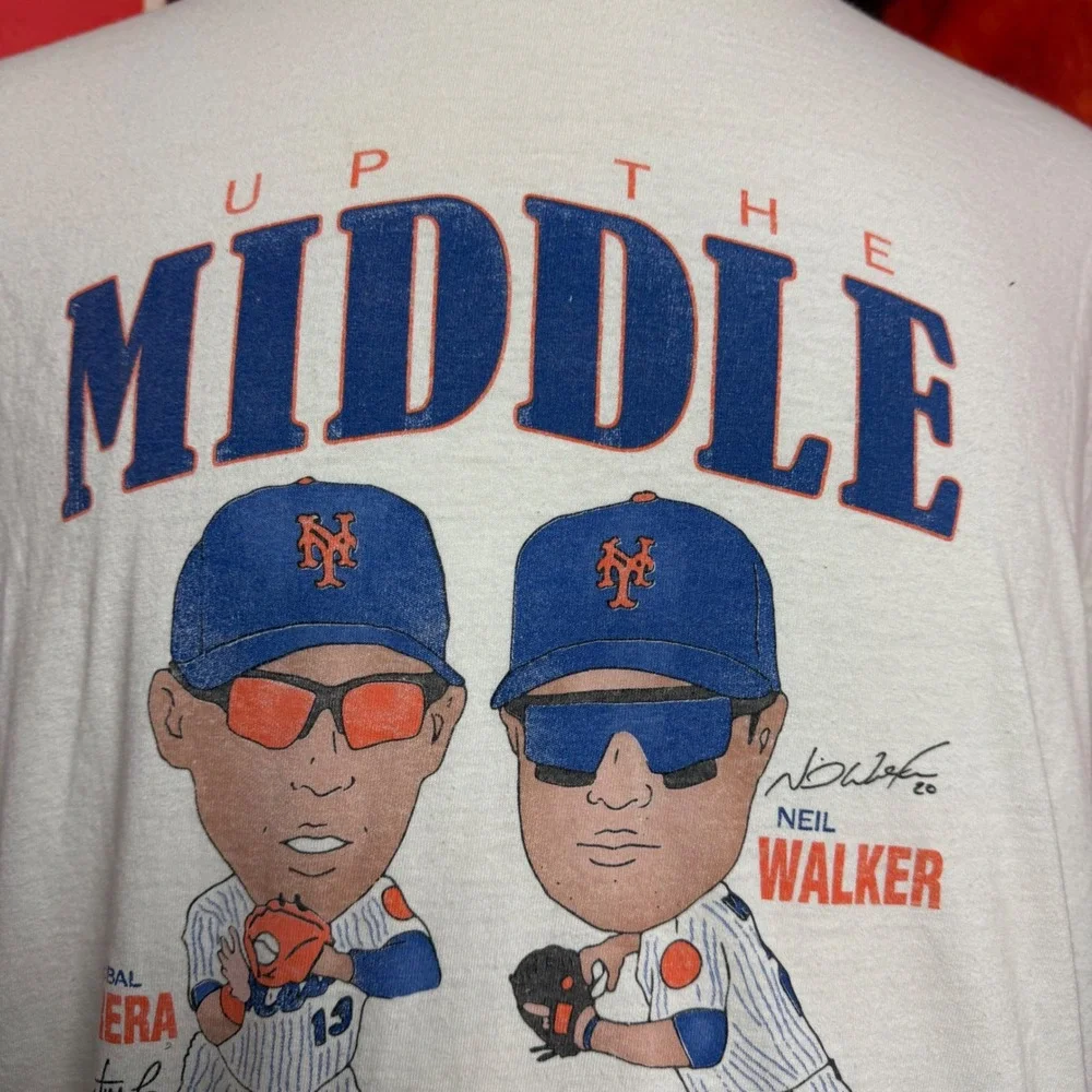 New York Mets Neil Walker Jose Reyes Retro Baseball‎ Caricature T Shirt MLB XL